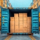 Blue shipping container loaded with boxes